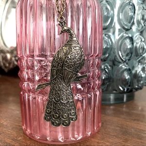 Antiqued Gold Peacock Long Necklace